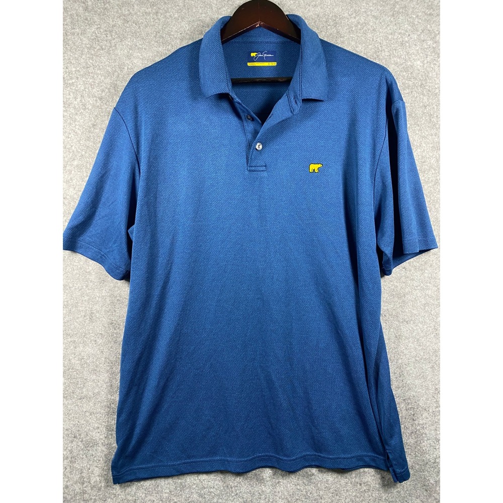 Jack Nicklaus Mens XL Blue Golden Bear Short Sleeve Golf Polo Shirt Textured